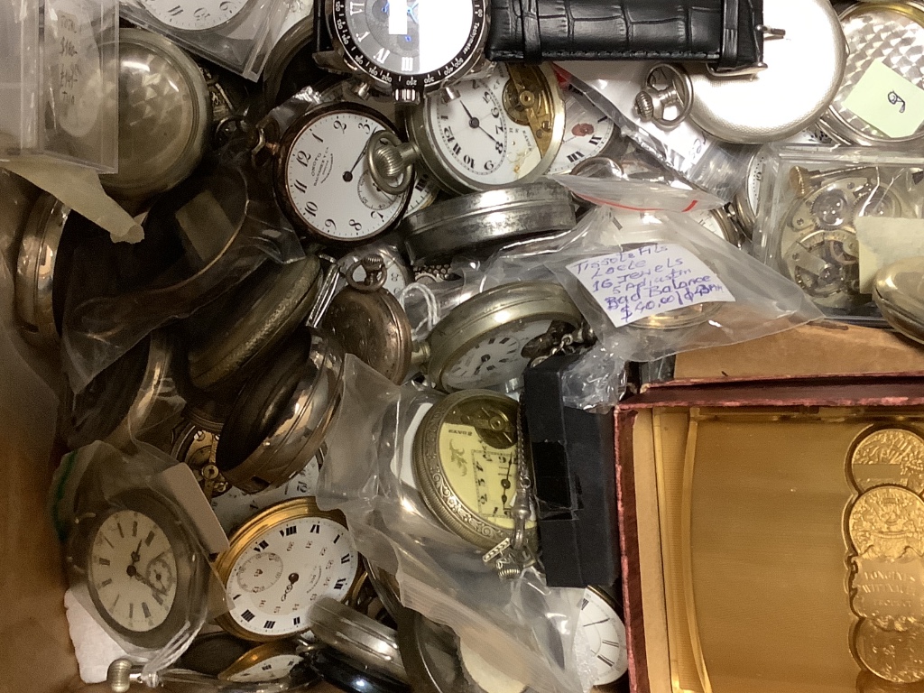 A large quantity of assorted pocket watches, pocket watch movements, parts and accessories.